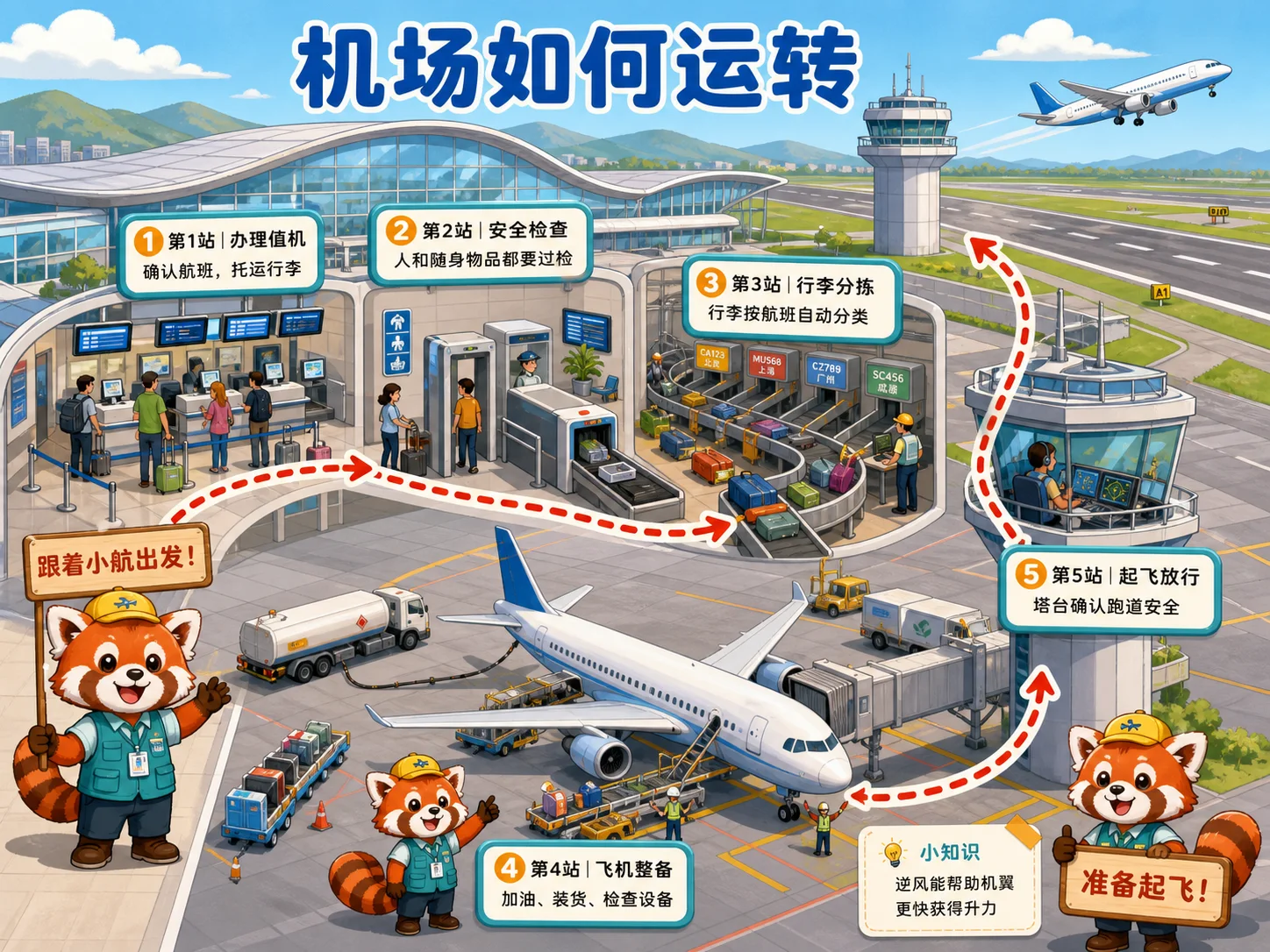 机场导览式科普绘本风格